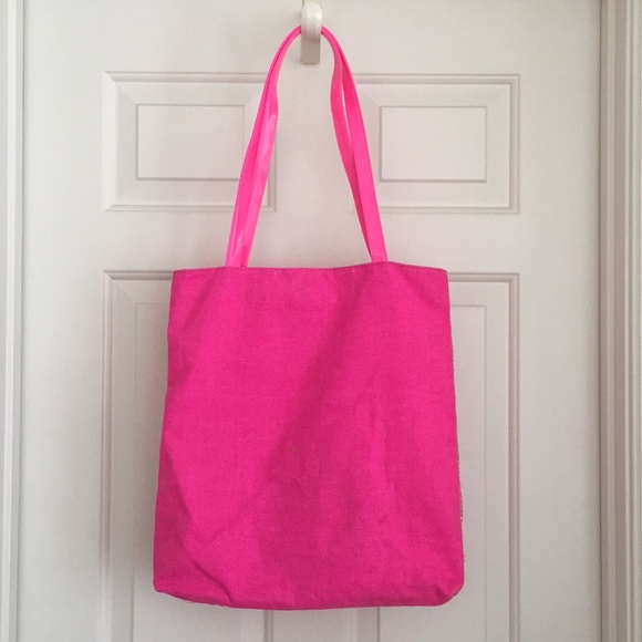 Pink Tote Bag Sequins Hot Pink Neon Snap Button Closure - Picture 4 of 11